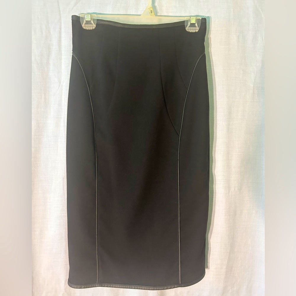 H&M Black Pencil Wool with Leather piping Skirt